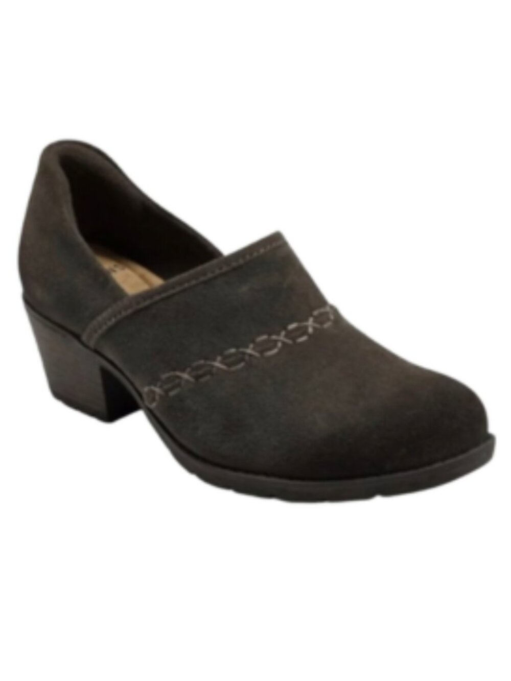 Earth Brown Gray Suede NWOT Chunky Block Heel Slip On Clogs Mules Stitching, 11